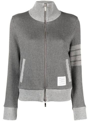 Women's 4-Bar Funnel-Neck Zip-Up Jacket Grey - THOM BROWNE - BALAAN 1