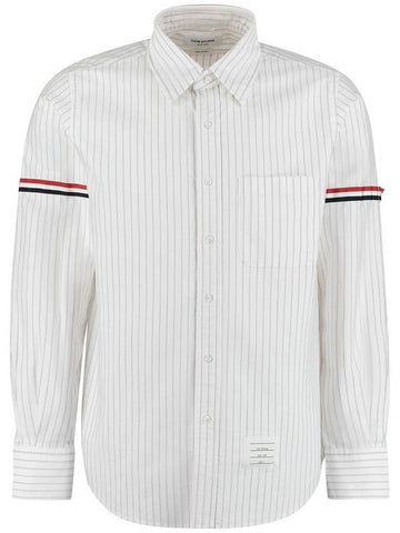 Oxford Armband Stripe Cotton Long Sleeve Shirt White - THOM BROWNE - BALAAN 1