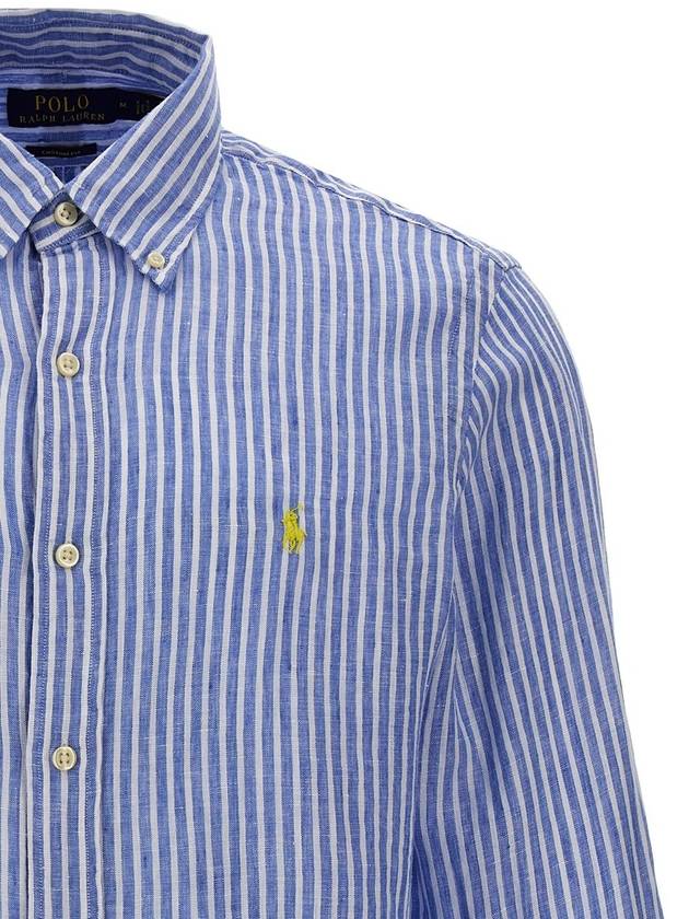 Striped Linen Long Sleeve Shirt Blue - POLO RALPH LAUREN - BALAAN 4