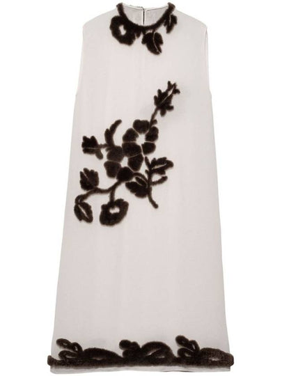 Embroidered Georgette Midi Dress Cocoa Brown - PRADA - BALAAN 2