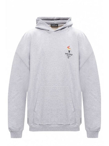 Embroidered Flame Logo Hoodie Grey - BALENCIAGA - BALAAN 1