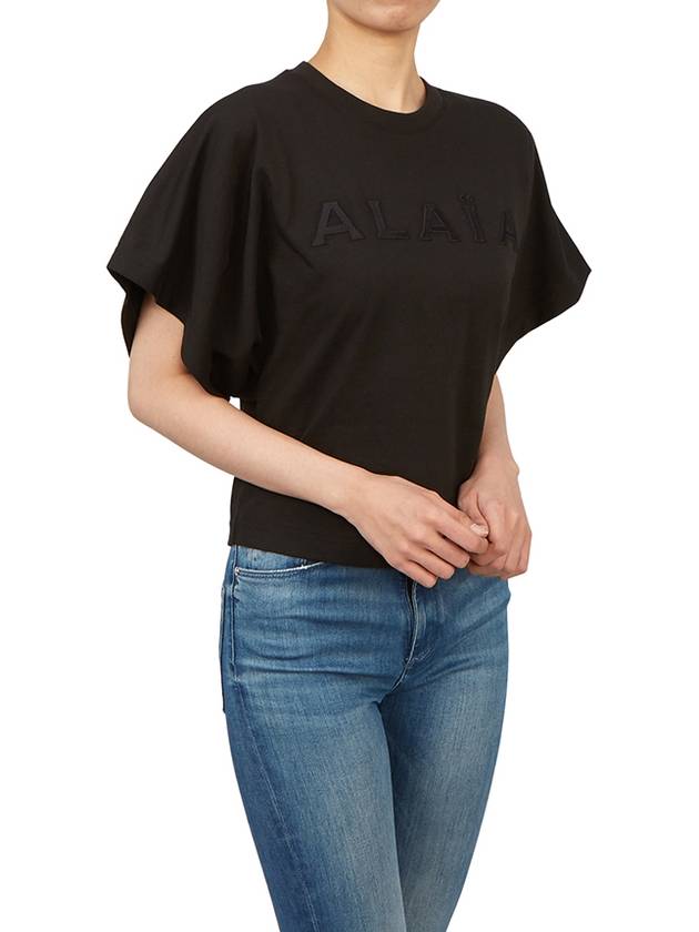 Logo Print Crew Neck Cotton Short Sleeve T-Shirt Black - ALAIA - BALAAN 8