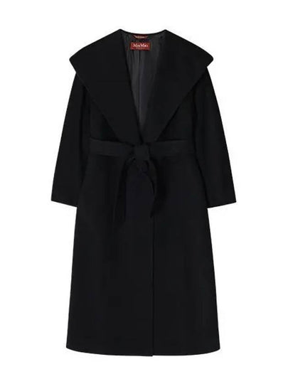 Women's Bdanton Silk Tone Long Wool Hooded Single Coat Black - MAX MARA - BALAAN 2