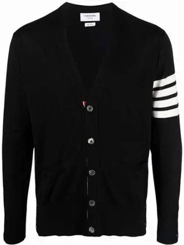 Men's Sustainable Classic Diagonal Wool Cardigan Black - THOM BROWNE - BALAAN 2