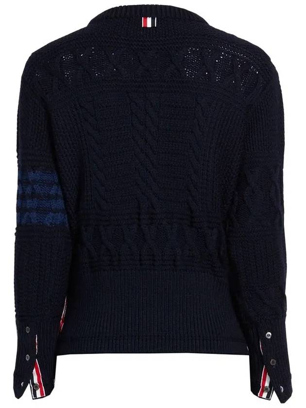 Aran Cable Crew Neck Knit Top Navy - THOM BROWNE - BALAAN 4