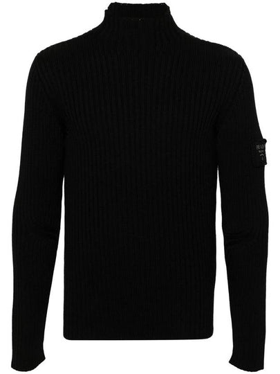 Knit logo patch wool mock turtleneck black - PRADA - BALAAN 2