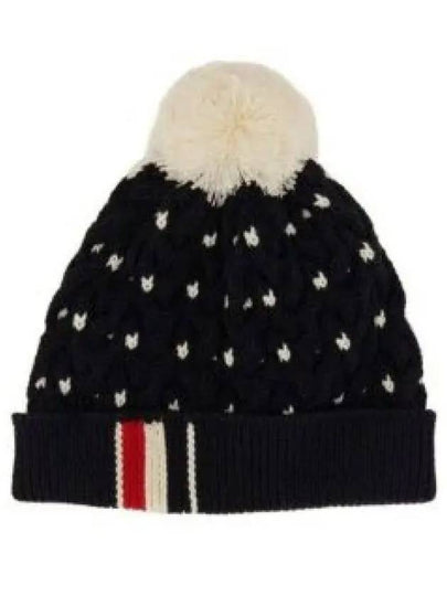 RWB Pompom Detail Virgin Wool Beanie Navy - THOM BROWNE - BALAAN 2