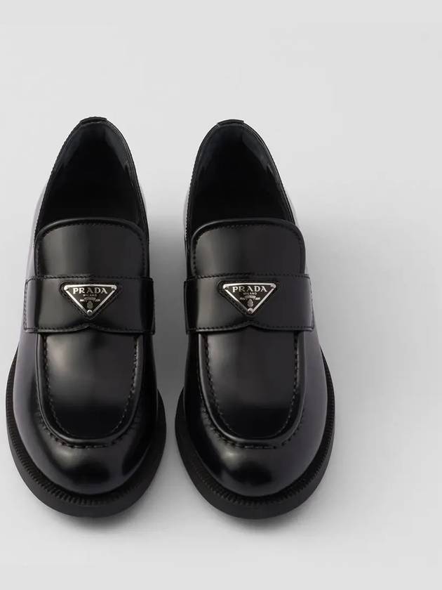 Triangle Logo Brush Leather Loafers Black - PRADA - BALAAN 4