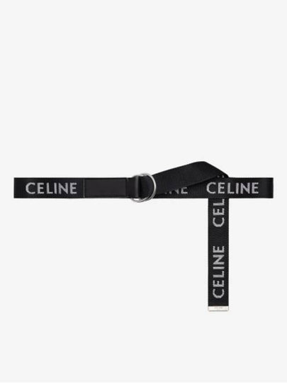 Medium Double Ring Jacquard Leather Belt Black - CELINE - BALAAN 2