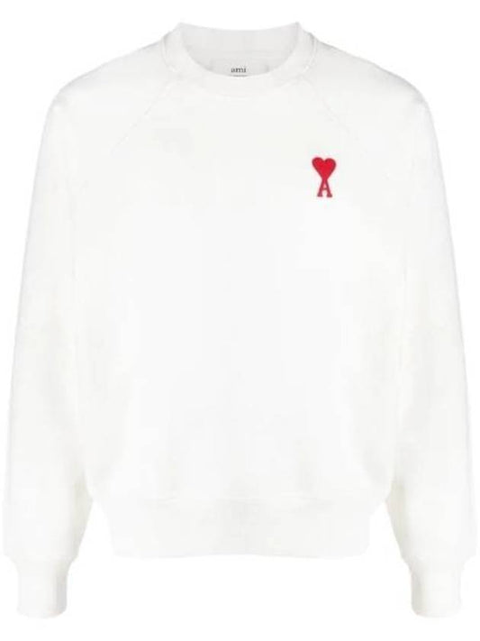 Heart Logo Cotton Sweatshirt White - AMI - BALAAN 1