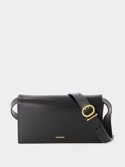 Logo Print Leather Shoulder Bag Black - JIL SANDER - BALAAN 2