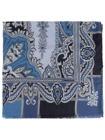 Etro Cashmere Scarf With Decorative Pattern, Men's, Blue - ETRO - BALAAN 1