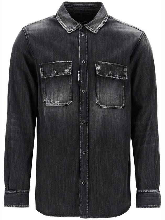 black cotton shirt with contrast stitching - DSQUARED2 - BALAAN 1