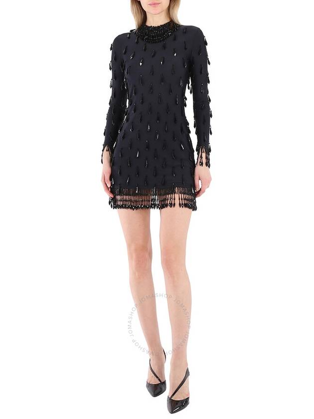 Women's Embellished Teardrop Beads Short Dress Black - BURBERRY - BALAAN 2