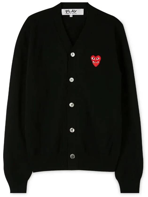 Men's Double Heart Wappen V-Neck Cardigan P1 N076 1 Black - COMME DES GARCONS PLAY - BALAAN 2