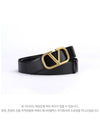 gold V logo leather belt black - VALENTINO - BALAAN.