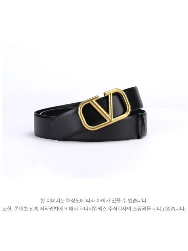 Gold V Logo Leather Belt Black - VALENTINO - BALAAN 3