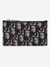 Oblique Jacquard Zipper Card Wallet Black Beige - DIOR - BALAAN 2