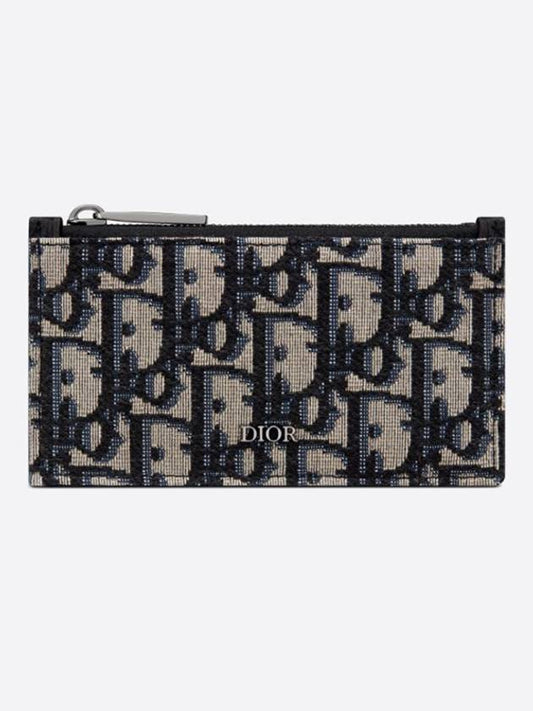 Oblique Jacquard Zipper Card Wallet Black Beige - DIOR - BALAAN 2