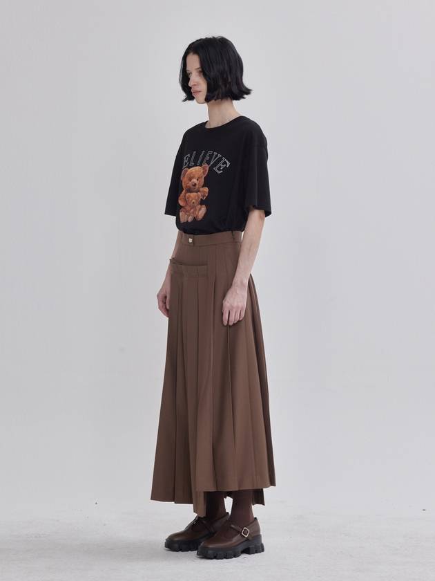 Unbalanced Pleated Design Skirt Brown - LIE - BALAAN 3