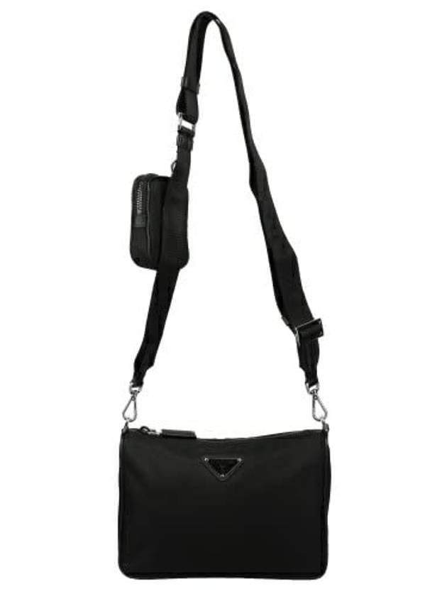 Triangle Logo Re-Nylon Saffiano Leather Shoulder Bag Black - PRADA - BALAAN 3