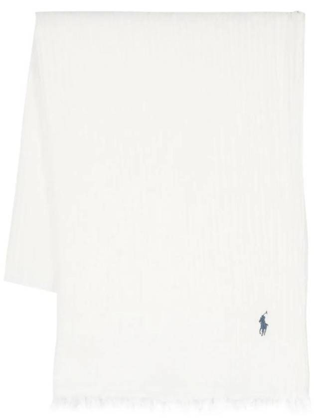 Pony Embroidery Fringed Scarf Cream - POLO RALPH LAUREN - BALAAN 1