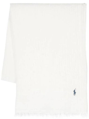 Pony Embroidery Fringed Scarf Cream - POLO RALPH LAUREN - BALAAN 1