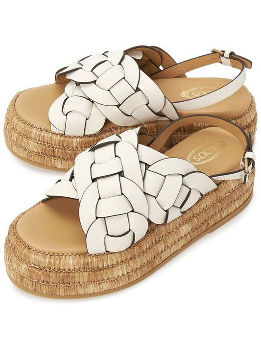 Platform Leather Woven Sandals White - TOD'S - BALAAN 2