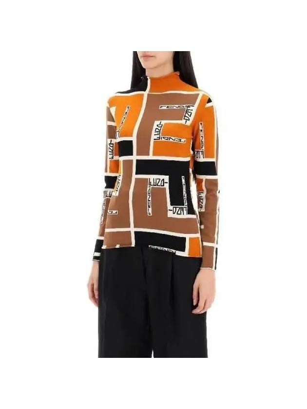 FF Puzzle Print High Neck Knit Top - FENDI - BALAAN 4