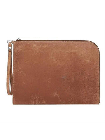 Zipped Calfskin Leather Clutch Bag Brown - RICK OWENS - BALAAN 1