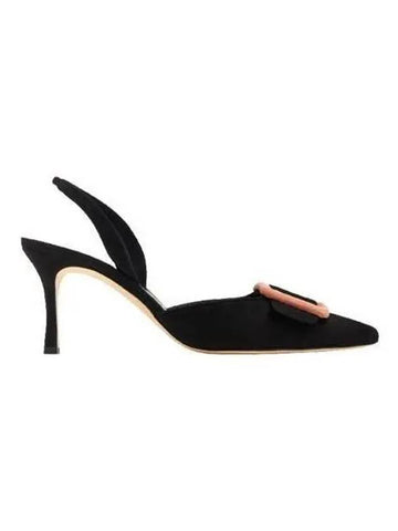 Manolo Blahnik Women Buckle Suede Pumps Slingback Heel Black MAYSLIBI - MANOLO BLAHNIK - BALAAN 1