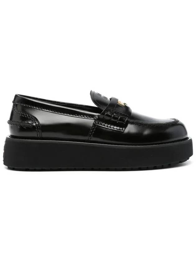 Brushed Chunky Platform Penny Leather Loafer Black - MIU MIU - BALAAN 5