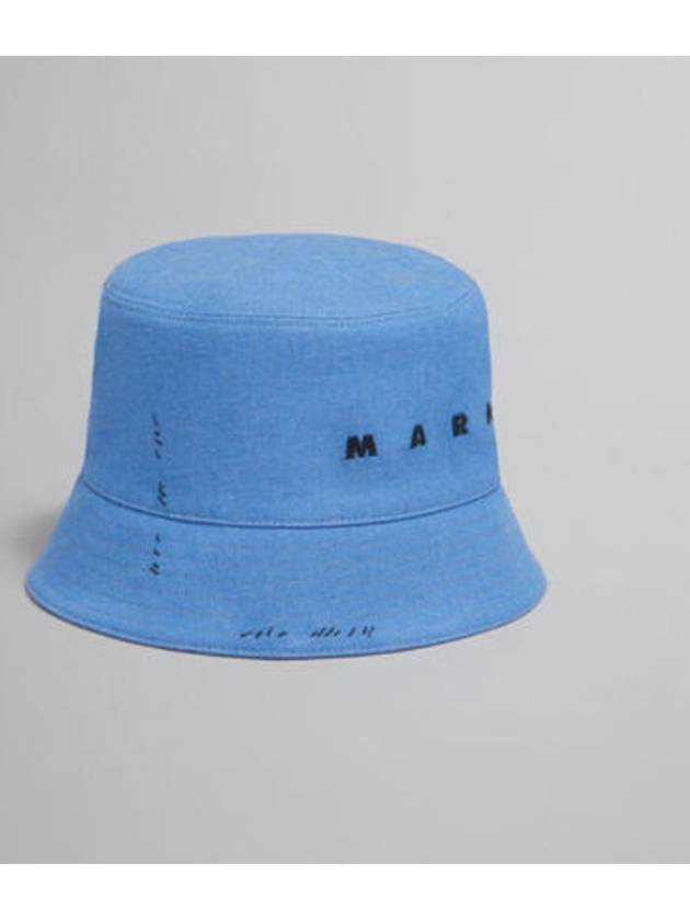 Embroidered Logo Denim Bucket Hat Blue - MARNI - BALAAN 3