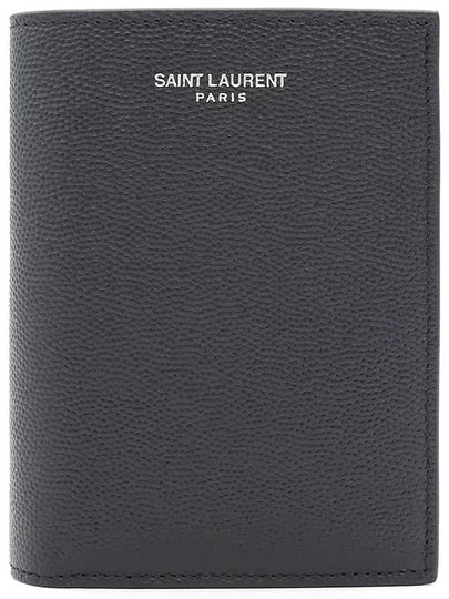 Logo Grain Leather Half Wallet Black - SAINT LAURENT - BALAAN 2