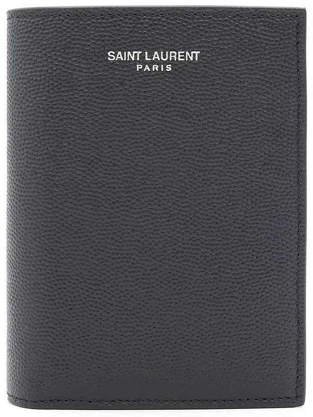 Logo Grain Leather Half Wallet Black - SAINT LAURENT - BALAAN 2