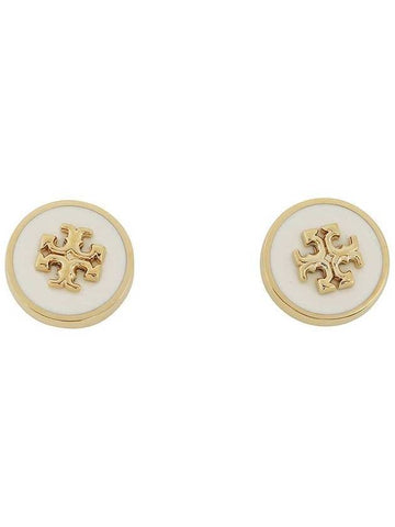 Kira Enamel Circle Stud Earrings White Gold - TORY BURCH - BALAAN 1