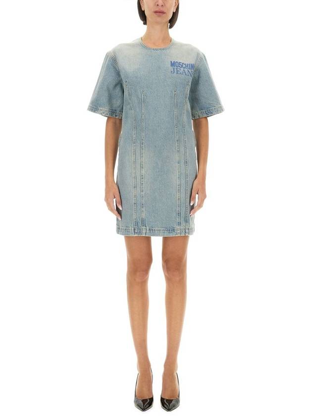 Moschino Jeans Smart Codes Denim Mini Dress - MOSCHINO - BALAAN 1