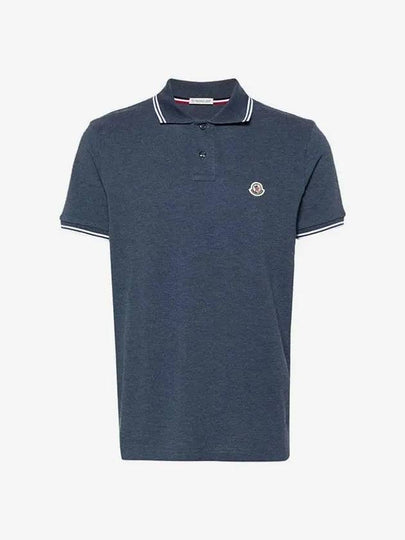 Logo Patch Cotton Polo Shirt Dark Blue - MONCLER - BALAAN 2