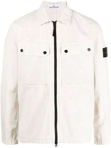 Brushed Organic Cotton Overshirt Jacket White - STONE ISLAND - BALAAN 1