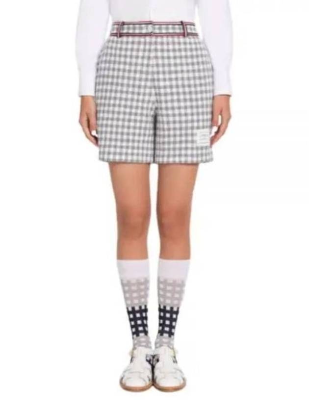 Gingham Stripe Trim High Waisted Shorts Medium Grey - THOM BROWNE - BALAAN 2