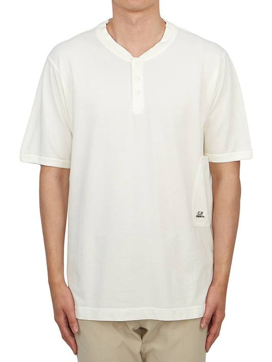 Tacting Piquet Buttoned Short Sleeve T-Shirt White - CP COMPANY - BALAAN 1