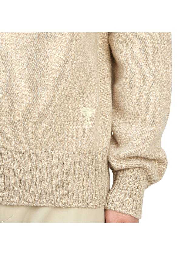 Heart Logo V-Neck Cashmere Cardigan Heather Champagne - AMI - BALAAN 9