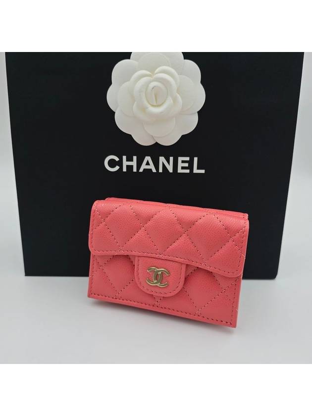 Classic snap 3 stage mini wallet coral pink gold caviar women AP0230 - CHANEL - BALAAN 1