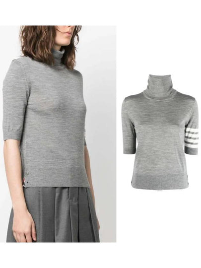 Fine Merino 4 Bar Relaxed Short Sleeve Turtleneck Grey - THOM BROWNE - BALAAN 2