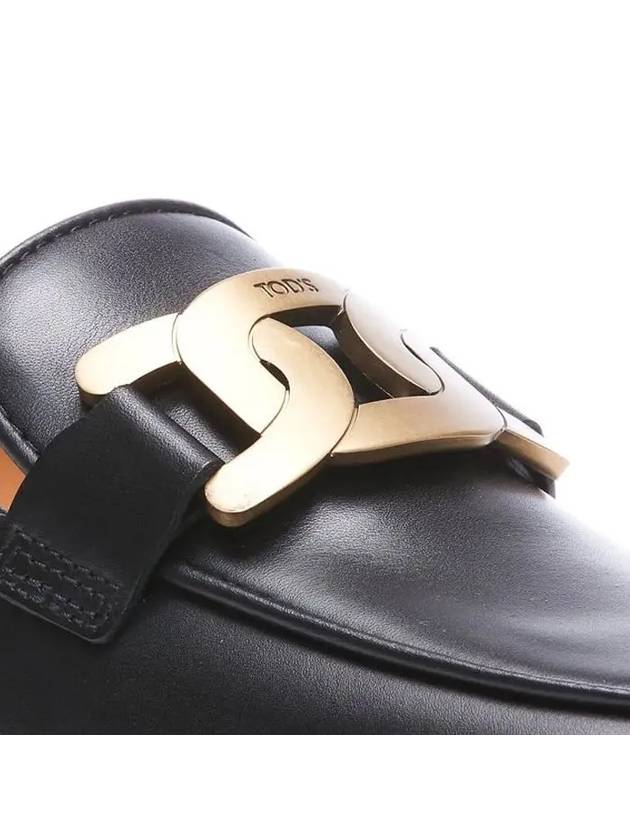 Women's Gold Logo Chain Leather Loafers Black - TOD'S - BALAAN 5