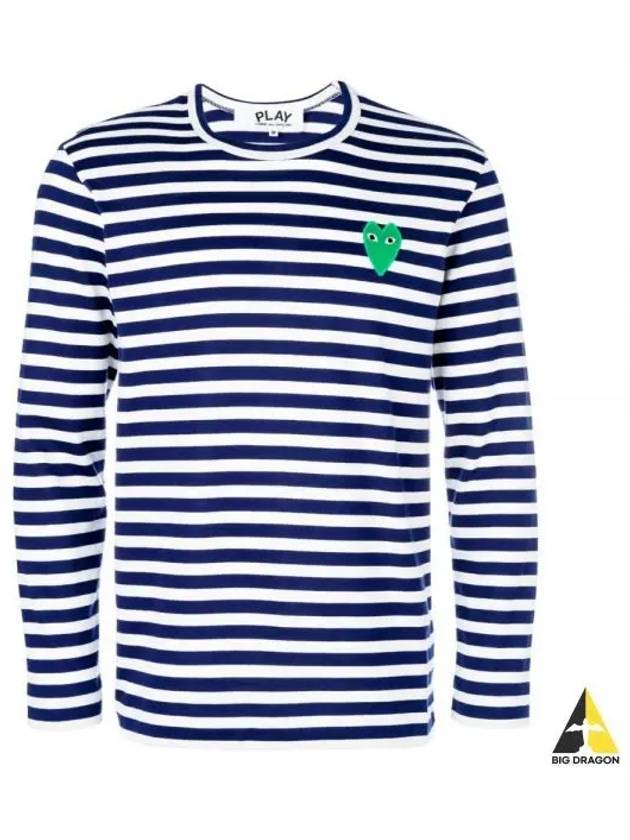 Men's Striped Logo Long Sleeve T-Shirt Blue - COMME DES GARCONS - BALAAN 2