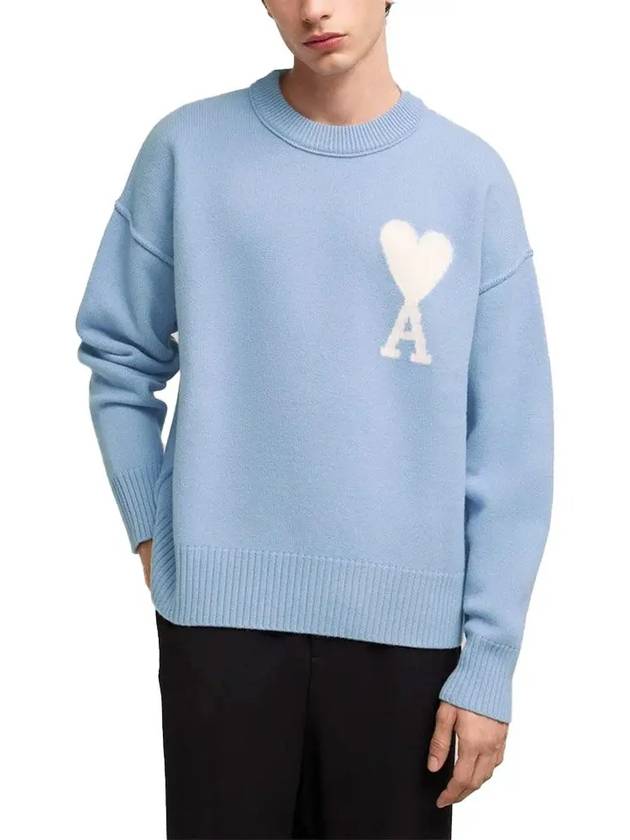 Big Heart Logo Wool Knit Top Blue - AMI - BALAAN 3