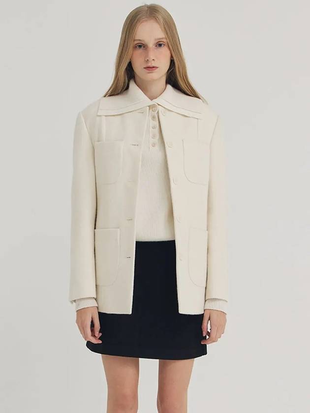 Women's Wool Half Pea Coat Ivory - LESEIZIEME - BALAAN 6