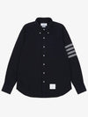 Men's Diagonal Solid Flannel Long Sleeve Shirt Navy - THOM BROWNE - BALAAN 3