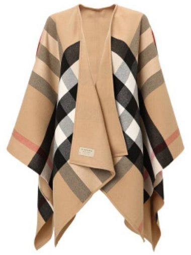 Reversible Check Merino Wool Poncho Camel Brown - BURBERRY - BALAAN 1